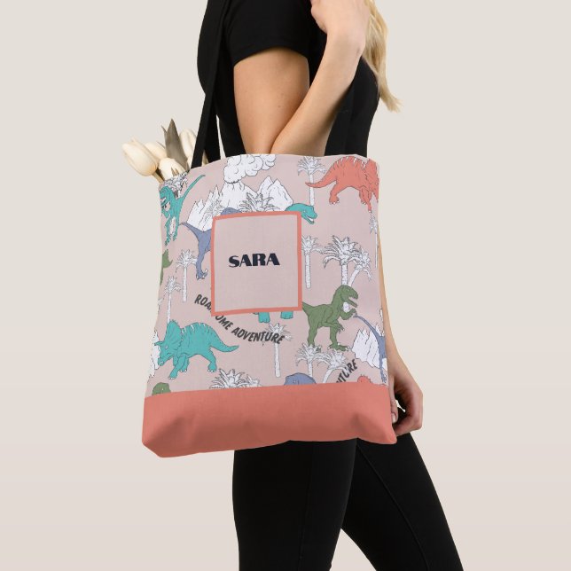 Personalized Allover printed Dinosaur Tote Bag (Close Up)