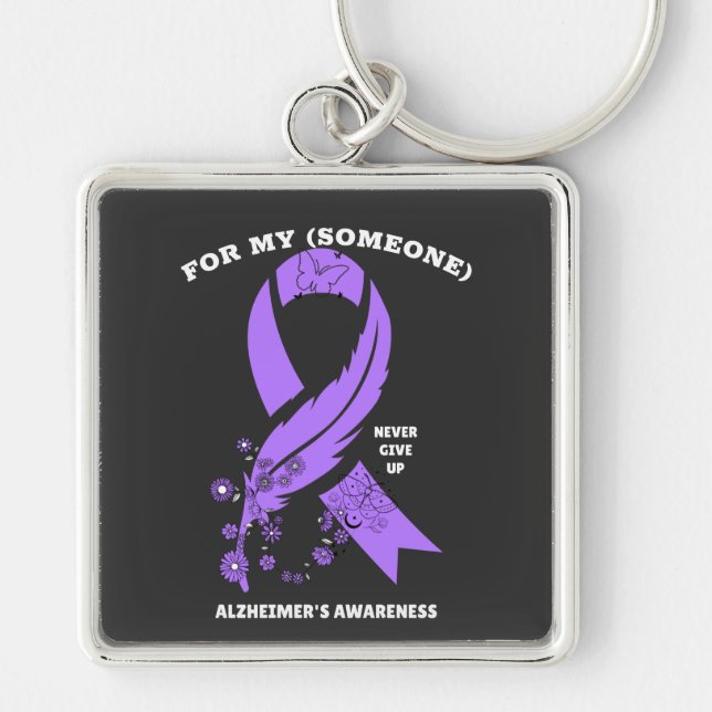 Personalized Alzheimer's Awareness Ribbon Key Ring (Front)