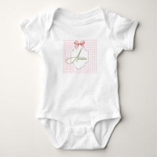 Personalized Amara Baby Girl Nursery Bow&Gingham Baby Bodysuit