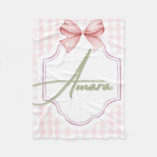 Personalized Amara Baby Girl Nursery Bow&Gingham Fleece Blanket