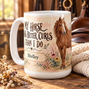 Personalized American Bashkir Curly Horse Floral Coffee Mug