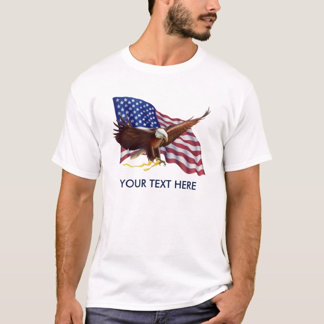 PERSONALIZED AMERICAN FLAG EAGLE CUSTOM WORDING T-Shirt (Front)