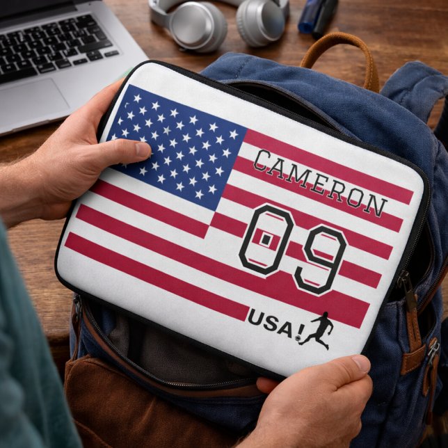 Personalized American Soccer Athlete Patriotic  Laptop Sleeve (Creator Uploaded)