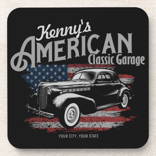 Personalized American Vintage Classic Car Garage  Coaster (Front)