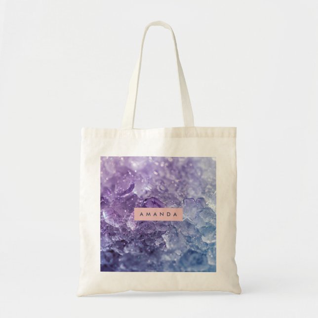 Personalized Amethyst Crystal & Lavender Sparkle Tote Bag (Front)