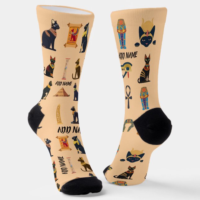Personalized Ancient Egyptian Cat Socks & Pyramids (Angled)