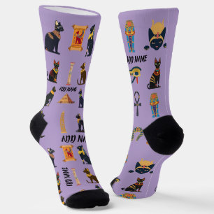 Personalized Ancient Egyptian Cat Socks & Pyramids
