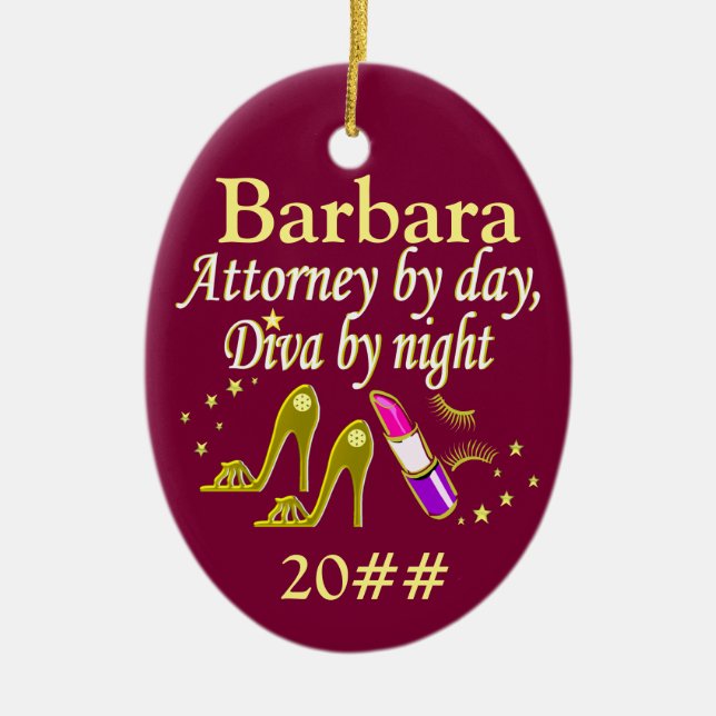 PERSONALIZED AND DATED LAWYER DIVA ORNAMENT (Front)