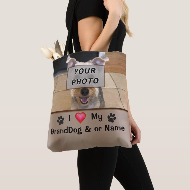 Personalized and PHOTO I Love My GrandDog Bag (Close Up)