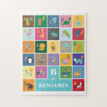Personalized Animal Alphabet Monogram Custom Name Jigsaw Puzzle<br><div class="desc">This design features colourful alphabet with cute animals that represent each letter of the alphabet. Personalize it with your child's name by clicking the "Personalize"button.</div>