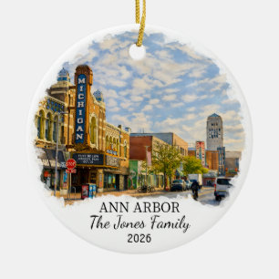 Personalized Ann Arbor Ornament, Custom Michigan Ceramic Ornament