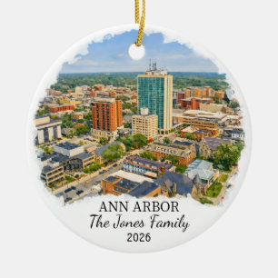 Personalized Ann Arbor Ornament, Custom Michigan Ceramic Ornament