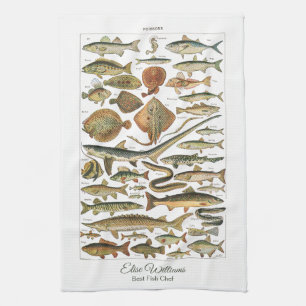 Personalized antique French Best fish Chef Tea Towel
