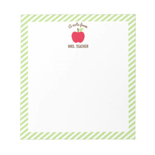 Personalized Apple Teacher Notepad, Green Notepad