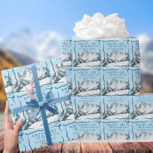 Personalized Apres Ski Blue Winter Bridal Shower Wrapping Paper