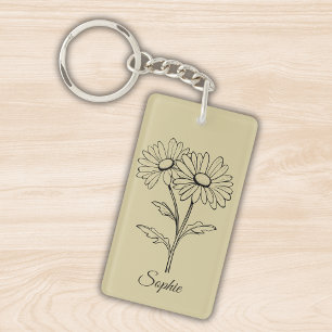 Personalized April Birth Flower Daisy Keychain