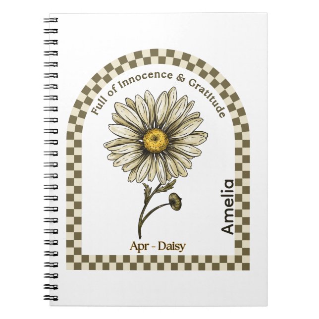 Personalized April Birth Month Flower Notebook (Front)