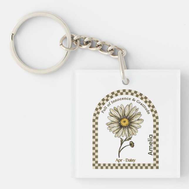 Personalized April Birth Month Flower Tote Bag Key Ring (Front)
