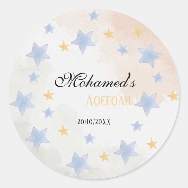 Personalized Aqeeqah Star Sticker – Name & Date (Front)