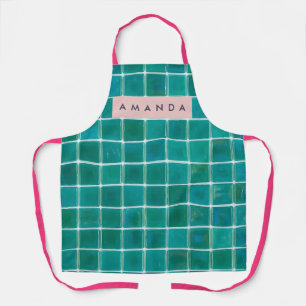 Personalized Aqua Blue Glass Mosaic Tile Apron