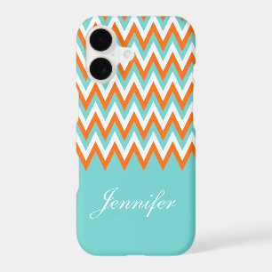 Personalized Aqua Blue White Orange Chevron