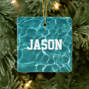 Personalized Aqua Green Swimmer or Diver Photo Ceramic Ornament