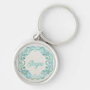  Personalized Aqua Tattoo Filigree Circle Key Ring