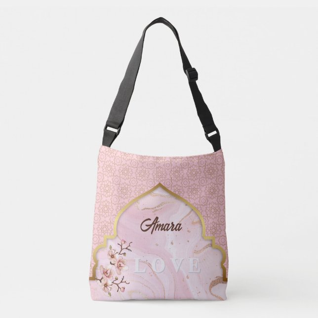 Personalized Arabesque Crossbody Tote Bag | Blush  (Front)