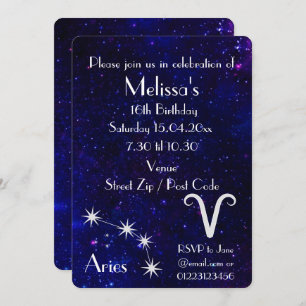 Personalized Aries Zodiac Galaxy Party Invitation