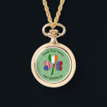 Personalized Armenian Irish USA Shamrock Necklace<br><div class="desc">Celebrate blended heritage with this personalized ladies necklace watch featuring a shamrock with the flags of Armenia,  Ireland,  and the USA. Perfect for family reunions,  Mother's Day,  St. Patrick's Day,  Armenian Independence Day,  and USA Independence Day on the 4th of July.</div>