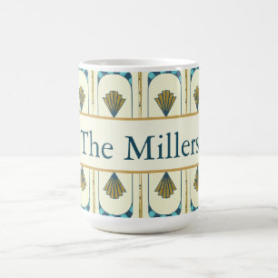 Personalized Art Deco Teal & Gold Geometric Coffee Mug