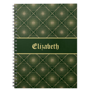 Personalized Art Deco Teal & Gold Geometric Name  Notebook