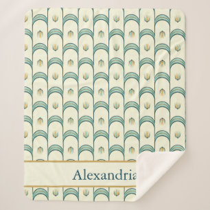 Personalized Art Deco Teal & Gold Geometric Sherpa Blanket