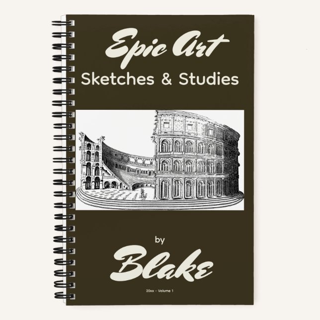 Personalized Art Sketchbook 2 Sketches Espresso Notebook (Front)