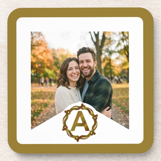 Personalized Artisan Monogram A | Wood Frame Coaster (Front)