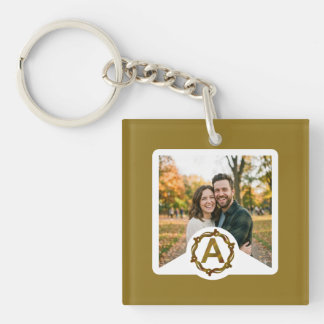Personalized Artisan Monogram A | Wood Frame Key Ring