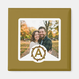 Personalized Artisan Monogram A | Wood Frame Magnet