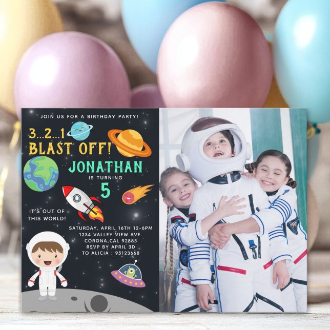 Personalized Astronaut Birthday with Photo Space Invitation (Creator Uploaded)