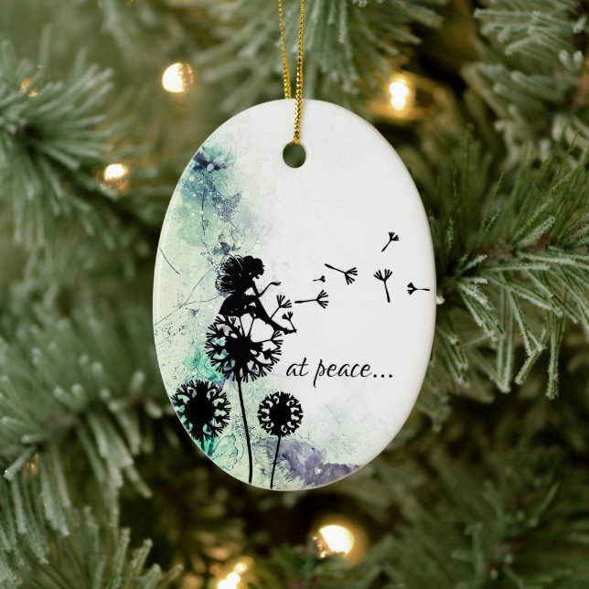 Personalized at peace Fairy n Dandelion Christmas Ceramic Ornament (Tree)