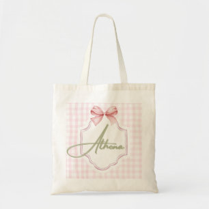 Personalized Athena Baby Girl Nursery Bow&Gingham Tote Bag