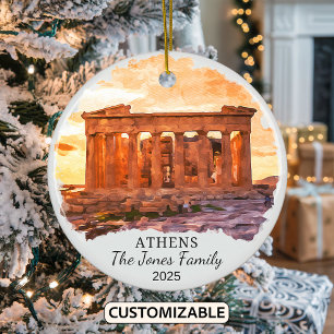 Personalized Athens Ornament, Greece Gift Ceramic Ornament