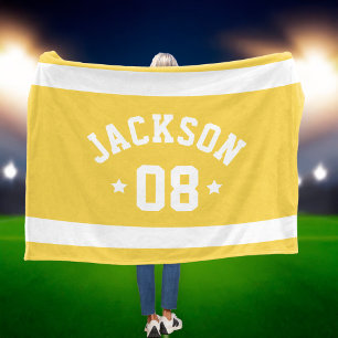 Personalized Athlete Name and Number Yellow Fleece Blanket