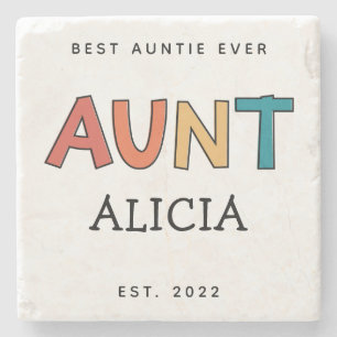 Personalized Aunt Retro Gift Best Auntie Ever Cute Stone Coaster