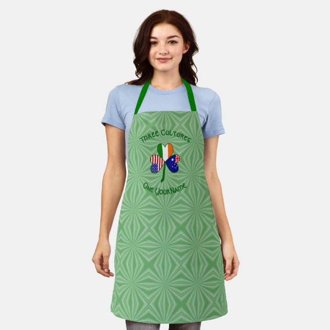 Personalized Australia Ireland USA Shamrock  Apron (Worn)
