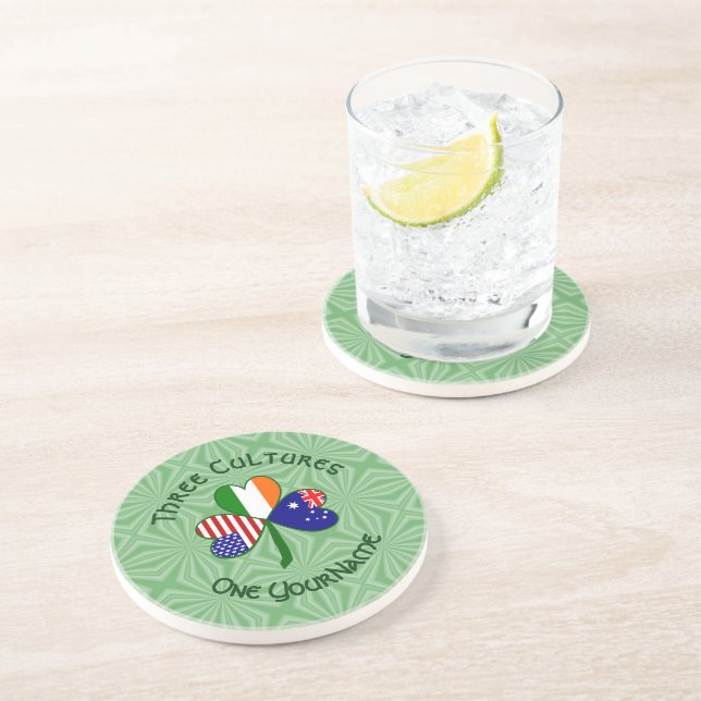 Personalized Australia Ireland USA Shamrock Coaster (Side)