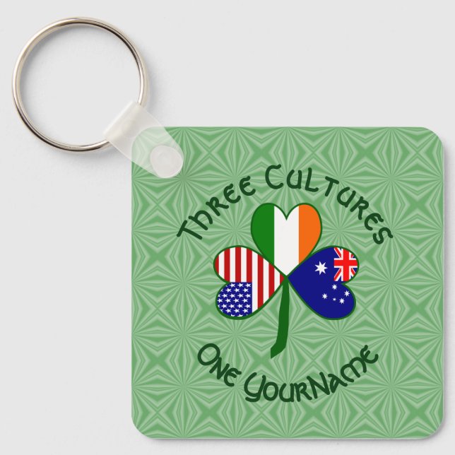 Personalized Australia Ireland USA Shamrock Key Ring (Front)