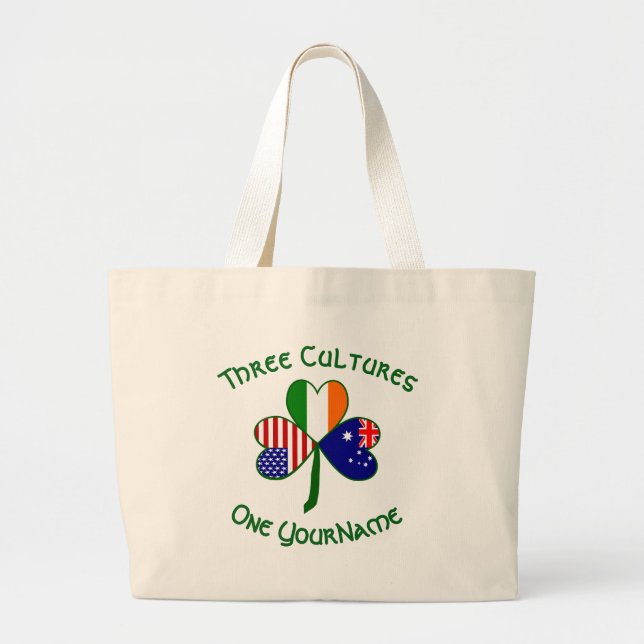 Personalized Australia Ireland USA Shamrock Large Tote Bag (Front)