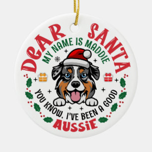 Personalized Australian Shepherd Dog Christmas Ceramic Ornament