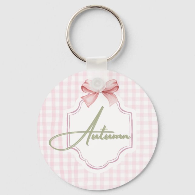 Personalized Autumn Baby Girl Nursery Bow&Gingham  Key Ring (Front)