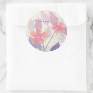 Personalized Autumn Flowers and Leaves on Green Classic Round Sticker
